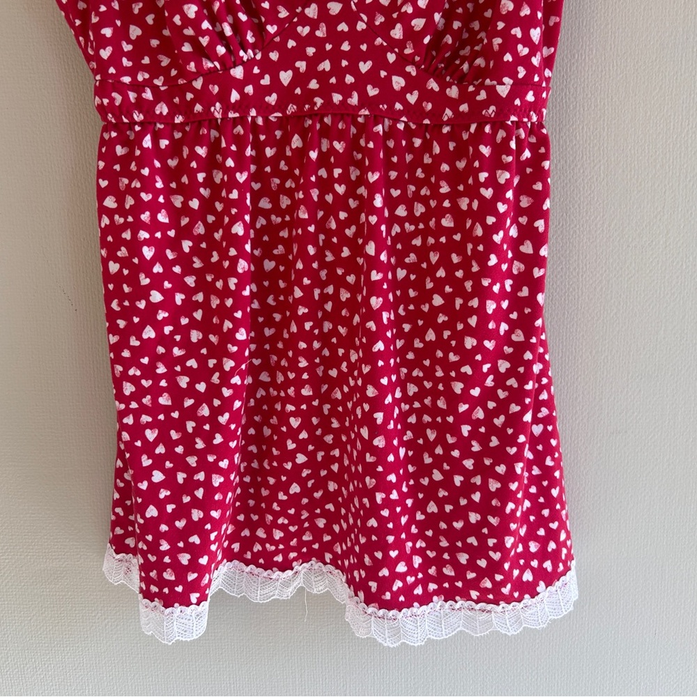 LAURA ASHLEY Babydoll Y2K Lace Trim Heart Print Cami Top Coquette Valentine Sz S - Picture 11 of 14